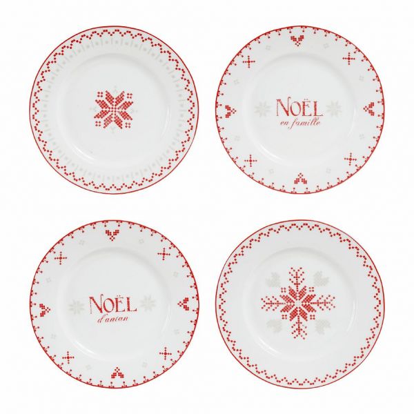 ДЕСЕРТНАЯ ТАРЕЛКА, НАБОР 4 ШТ., COMPTOIR DE FAMILLE,  DESSERT PLATE X4 BOX DAMIER-NOEL RED D20 PORCELAIN, АРТИКУЛ 200341