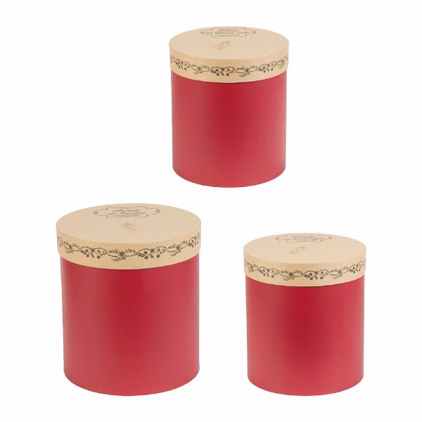 НАБОР ШКАТУЛОК 3 ШТ., COMPTOIR DE FAMILLE,  NESTED ROUND BOX X3 SECRET RED H34/32/30 CARDBOARD, АРТИКУЛ 200459