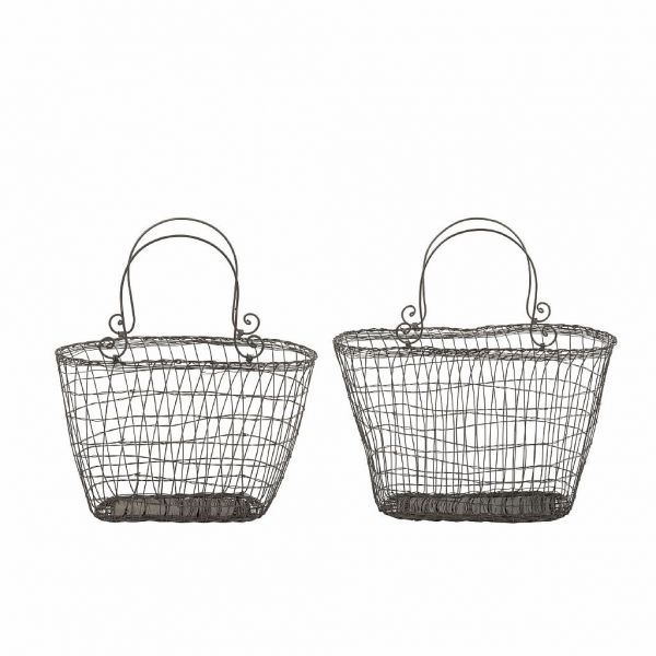 КОРЗИНА НАБОР 2 ШТ., COMPTOIR DE FAMILLE,  BASKET X2 FLORAL WHITENED GREY H22/19CM IRON, АРТИКУЛ 200777