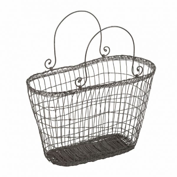 КОРЗИНА НАБОР 2 ШТ., COMPTOIR DE FAMILLE,  BASKET X2 FLORAL WHITENED GREY H22/19CM IRON, АРТИКУЛ 200777