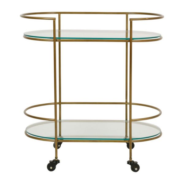Столик сервировочный на колесиках, TROLLEY LARDECO GOLD 78X48,5XH82CM IRON+GLASS ,Cote Table ,Арт,: 37236