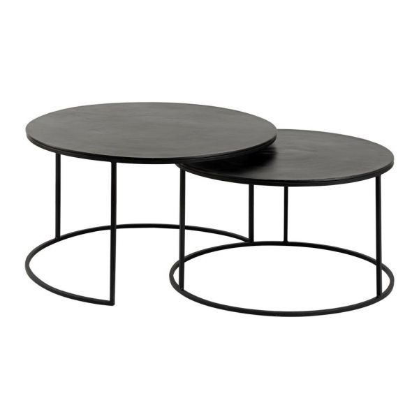 Кофейный столик, COFFEE TABLE X2 FELIA BLACK D75H44+D65H39 ALU+IRON ,Cote Table ,Арт,: 37335