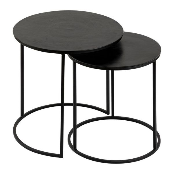 Столик приставной, набор 2 шт,, NEST OF 2 TABLES  FELIA BLCK D49H53+D41H46 ALU+IRON ,Cote Table ,Арт,: 37336